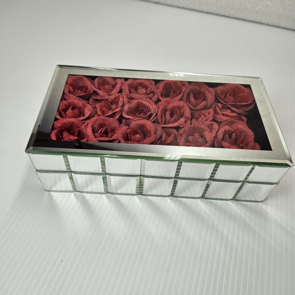 Mirrored Rose Jewelry Box Red Eternal Roses Glass Ring Organizer Gift